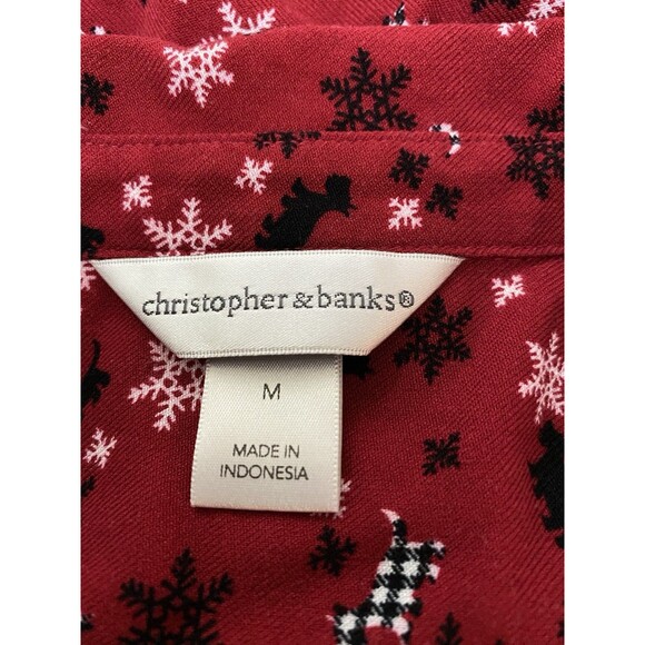 Christopher & Banks Snowflake And Scottie Dog Button Front Shirt Red Size M - Picture 4 of 6